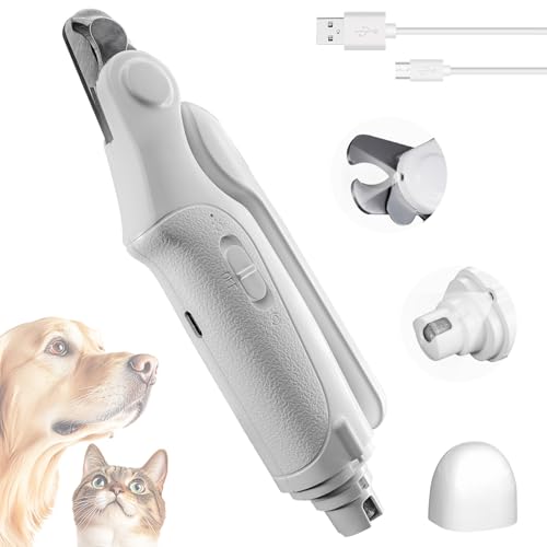 TABKSOLA 2 in 1 Hunde Krallenschleifer und Schneider für Große, Mittelgroße, Kleine Hunde und Katzen, Leiser Betrieb, Sicherer Schutz, USB Aufladung (weiß) von TABKSOLA