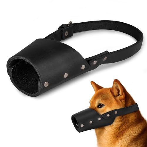 Taco Dog, Maulkorb aus Leder, handgefertigt aus Vollnarbenleder, sichere Trainingsabdeckung, Mundschutz Maske verhindert Beißen und Kauen (Anthrazit, Größe M) von TACO DOG