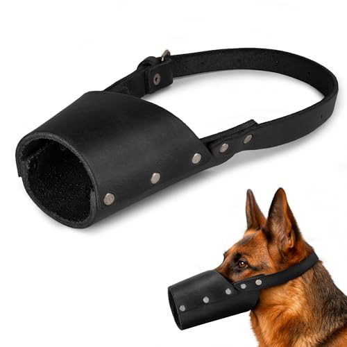 Taco Dog, Maulkorb aus Leder, handgefertigt aus Vollnarbenleder, sichere Trainingsabdeckung, Mundschutz Maske verhindert Beißen und Kauen (Anthrazit, groß) von TACO DOG