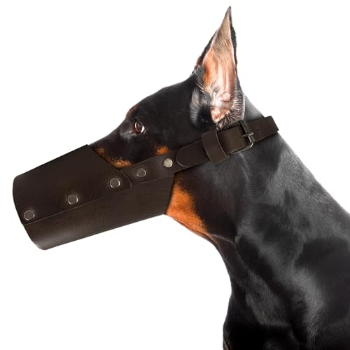 Taco Dog, Maulkorb aus Leder, handgefertigt aus Vollnarbenleder, sichere Trainingsabdeckung, Mundschutz Maske verhindert Beißen Kauen - Bourbon Brown (groß) von TACO DOG
