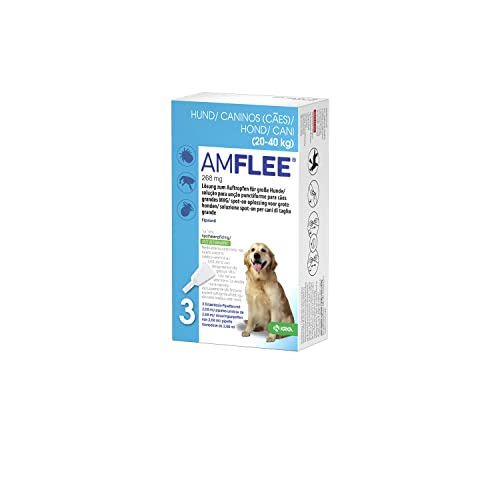 Amflee Spot On Floh- und Zeckenmittel für Hunde von 20-40 kg (L), 3 Einzeldosis-Pipetten mit 268 mg Fipronil, Lösung zum Auftropfen von AMFLEE