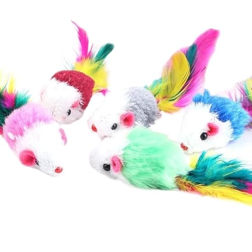 Pawstrip Gefälschtes Kaninchenfell-Spielzeug, Maus, Haustier, Federn, Regenbogen, lustiges Spielzeug für Katzen, Kätzchen, Fisch, Katzenspielzeug (Stil A, zufällige Farbe) von TADSFVC