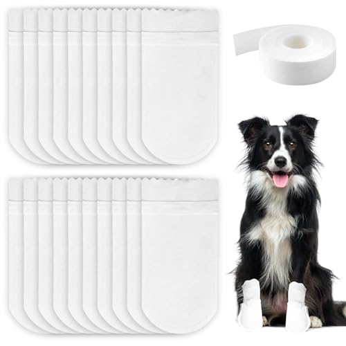 Hundesocken, Einweg-Hundeschuhe für verletzte Pfoten, wasserdicht, Vlies-Hundepfotenschutz mit Klebeband, Haustierschuh-Abdeckungen für mittelgroße Hunde, 7,3–10,4 kg, für drinnen und draußen, 20 von TAGMEIU