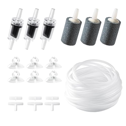 TAGMEIU Aquarium Luftleitung Kit Luftpumpe Aquarium Zubehör mit schwarzem Luftstein 10m Luftschlauch Rückschlagventil Saugnapf Weiße Anschlüsse von TAGMEIU