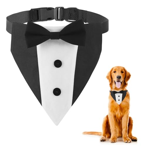 Verstellbare Fliege für Hunde, Smoking, Hochzeits-Outfit, für mittelgroße bis große Hunde, Haustierpartys (Größe L, Schwarz) von TAGMEIU