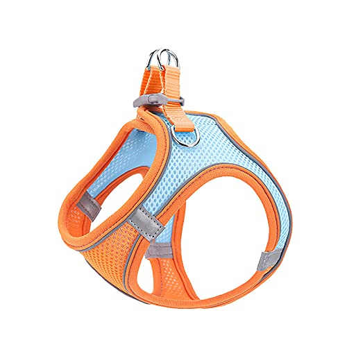 Mini-Hundegeschirr, leicht, atmungsaktiv, leicht anzuziehen, für kleine Hunde und Katzen (S, Orange + Blau) von TAHUAON