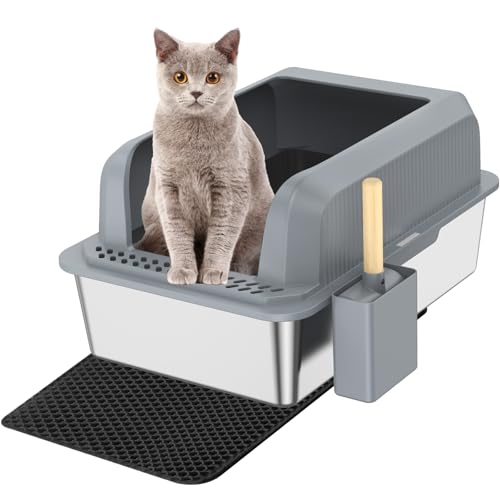 TAIKURA Katzentoilette aus Edelstahl mit Deckel, geschlossen, extra große Katzentoilette für große Katzen, XL-Metall-Katzentoilette mit hohen Wandseiten, nimmt nie Gerüche auf, Anti-Urinleckage, TAIKURA Katzentoilette aus Edelstahl mit Deckel, geschlossen, extra große Katzentoilette für große Katzen, XL-Metall-Katzentoilette mit hohen Wandseiten, nimmt nie Gerüche auf, Anti-Urinleckage, von TAIKURA
