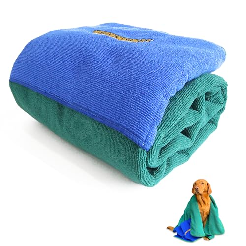 TAIL BLAZERS Super saugfähiges Mikrofaser-Hundehandtuch, extrem saugfähig, ultraweich, schnell trocknend, Zubehör für die Fellpflege, Katze, Pferd, Hundetrockner mit Handecktaschen, L 80 x 120 cm von TAIL BLAZERS