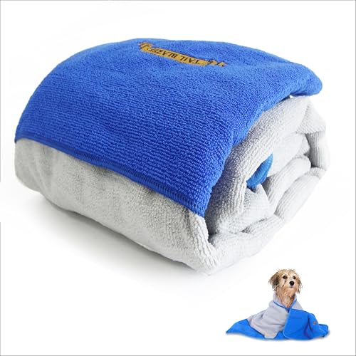 TAIL BLAZERS™ Super saugfähiges Mikrofaser-Hundehandtuch, weiches und dickes Handtuch für Hunde. Hundezubehör für Fellpflege und Spaziergänge. Hunde-Trockentuch mit Handecktaschen, (L) 80 x 120 cm von TAIL BLAZERS