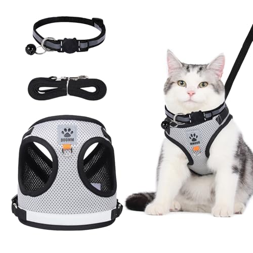 Verstellbar Reflektierend Katzengeschirr mit Leine Ausbruchsicher, Grau Katzengeschirr Ausbruchsicher Atmungsaktiv Katzen Geschirr Set mit Leine für Outdoor Training Gehen, Weichem Innenfutter Verstellbar Reflektierend Katzengeschirr mit Leine Ausbruchsicher, Grau Katzengeschirr Ausbruchsicher Atmungsaktiv Katzen Geschirr Set mit Leine für Outdoor Training Gehen, Weichem Innenfutter von TAIXING