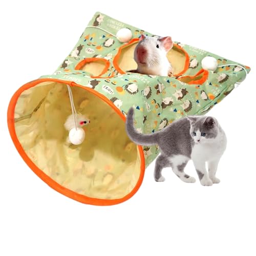 TAIYUNWEI Katzentunneltaschen, zusammenklappbare Katzenbohrtasche mit Plüschball, selbstinteraktives Spielzeug für Indoor-Katzen (grüner Igel) von TAIYUNWEI
