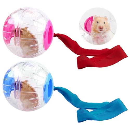 TAIZER Hamster Run Ball 2 Stück Laufkugel für Hamster Kunststof Hamsterball Mit Zugseil Leise Hamster Spielzeug small Haustier Rolle Kugel Nagerspielzeug zum Laufen für Hamster-Kleintiere von TAIZER