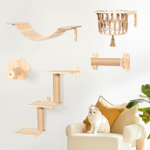 TAKEKIT Katzen-Wandregale und Sitzstangen, Wandmontierte Katzenmöbel mit Hängematte, Brücke, Baum, Stufen und Kratzbäumen, Klettersystem aus Holz für Indoor Große Katzen und Kätzchen TAKEKIT Katzen-Wandregale und Sitzstangen, Wandmontierte Katzenmöbel mit Hängematte, Brücke, Baum, Stufen und Kratzbäumen, Klettersystem aus Holz für Indoor Große Katzen und Kätzchen von TAKEKIT