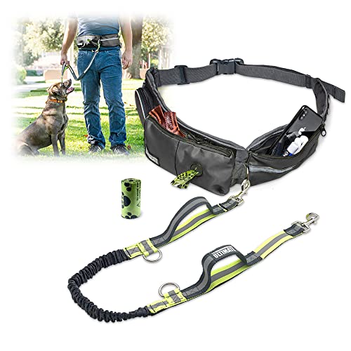 TAKSIN The Ultimate Hands Free Dog Leash for Walking Running Hiking, Reflective Leash W/Shock Absorbing Bungee & Handles, All in One Pouch, Treat Holder, Poop Bag Dispenser for Small to Large Dogs von TAKSIN