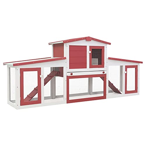 Home & Garden – Großer Kaninchenstall für draußen, Rot und Weiß, 204 x 45 x 85 cm, Holz von TALCUS