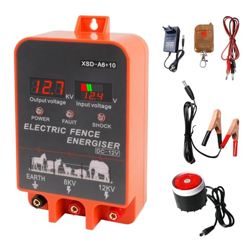 TALOEYH - 12 V Elektrozaun-Energiegerät, 3 Joule Hochleistungs-Energiegerät mit LED-Anzeige, 10 KM Reichweite, Eingang 12V Ausgang 8KV/12KV, Energiegerät für Vieh, Haustiere, Geflügel, mit Alarm von TALOEYH