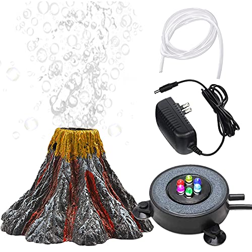 TALOEYH Aquarium Volcano Decor Kit, LED-Licht, mehrfarbig, Air Stone Bubble Stil, Fischtank, Lava, Vulkan, Aquarium, Dekoration unter Wasser von TALOEYH