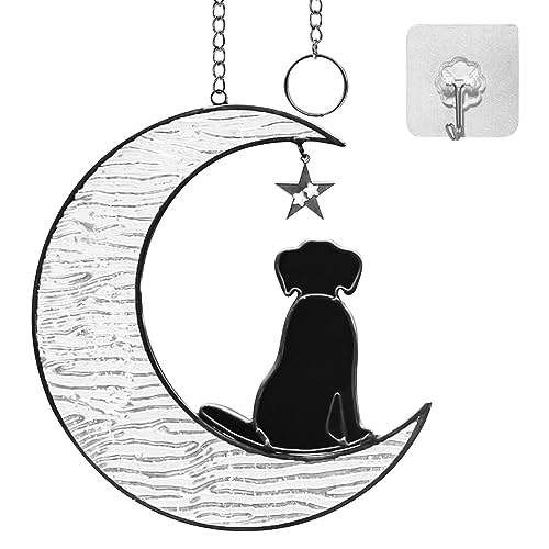 TALOEYH Hunde-Gedenkgeschenke für den Verlust des Hundes, Hund auf Mond, Verlust des Hundes, Beileidsgeschenk, Buntglas-Fenster zum Aufhängen, handgefertigt, Mond, kreatives Mond, hängendes Ornament TALOEYH Hunde-Gedenkgeschenke für den Verlust des Hundes, Hund auf Mond, Verlust des Hundes, Beileidsgeschenk, Buntglas-Fenster zum Aufhängen, handgefertigt, Mond, kreatives Mond, hängendes Ornament von TALOEYH