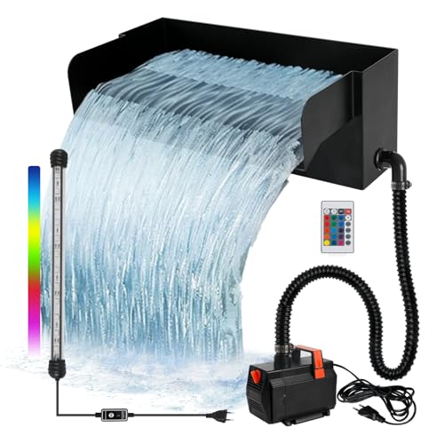 TALOEYH - Wasserfall für Gartenteich Garten, 30 cm Edelstahl Teich Wasserfall Set mit Zubehör, 45 W 3000L/H Teichpumpe, Schwimmbad Wasser Fluss Wasserfälle Kit für Teich, Pool, Bach, Garten von TALOEYH