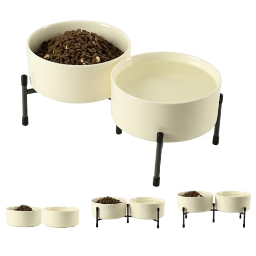 TAMAYKIM 907.2 g Keramik Hund Katze Schüssel mit erhöhtem Metallständer, 15,2 cm Porzellan Runde Futter- und Wassernapf Set, rutschfeste Haustier Futternapf für Katzen & Hunde, Beige, 2 Stück TAMAYKIM 907.2 g Keramik Hund Katze Schüssel mit erhöhtem Metallständer, 15,2 cm Porzellan Runde Futter- und Wassernapf Set, rutschfeste Haustier Futternapf für Katzen & Hunde, Beige, 2 Stück von TAMAYKIM