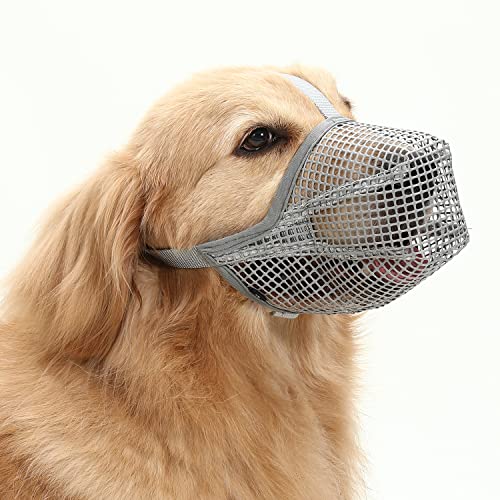 Hund Maulkorb Weicher Nylon Maulkorb - Verstellbarer Atmungsaktiver Mesh Maulkorb, Hundemaske, Mundabdeckung für Anti-Beißen Anti-Bellen Lecken (Grau, Größe M) von TANDD
