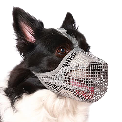 Hund Maulkorb Weicher Nylon Maulkorb - Verstellbarer Atmungsaktiver Mesh Maulkorb, Hundemaske, Mundabdeckung für Anti-Beißen Anti-Bellen Lecken (Grau, Größe S) von TANDD