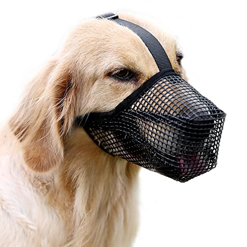 Maulkorb für Hunde, aus weichem Nylon, verstellbar, atmungsaktiv, Netz-Maulkorb, Hundemaske, Mundbedeckung für Beißen, Anti-Bell-Lecken (Schwarz, Größe L) von TANDD