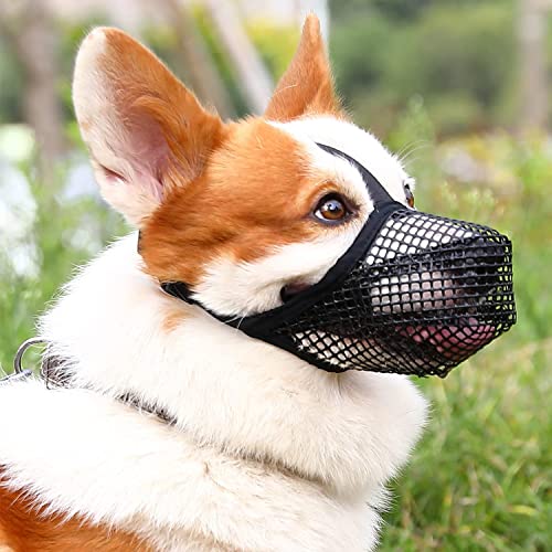 Maulkorb für Hunde, aus weichem Nylon, verstellbar, atmungsaktiv, Netz-Maulkorb, Hundemaske, Mundbedeckung für Beißen, Anti-Bell-Lecken (Schwarz, Größe S) von TANDD