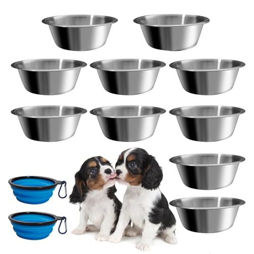 TANEMUDO 10 Stück Edelstahl-Hundenäpfe, 17,4 cm, Ersatznäpfe für Haustierfutter, Metall-Wassernapf für mittelgroße und kleine Hunde von TANEMUDO