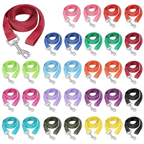 TANEMUDO Hundetrainingsleine aus Nylon, für kleine und mittelgroße Hunde, zum Spielen, Camping oder Hinterhof, 15 verschiedene Farben (leuchtende Farben), 30 Stück von TANEMUDO