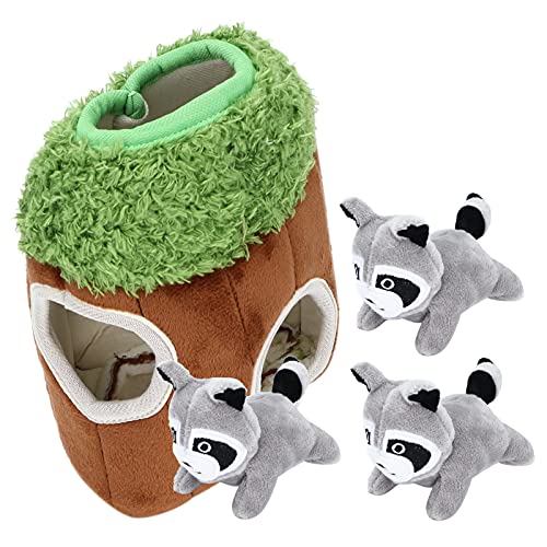 TANIQIACA Waschbären-Baumloch-Puzzle, interaktives Hundespielzeug mit quietschenden Plüsch-Versteckspielen, inklusive 3 Waschbären für Gehirnstimulation und endlosen Spaß, ideal für Hunde, TANIQIACA Waschbären-Baumloch-Puzzle, interaktives Hundespielzeug mit quietschenden Plüsch-Versteckspielen, inklusive 3 Waschbären für Gehirnstimulation und endlosen Spaß, ideal für Hunde, von TANIQIACA