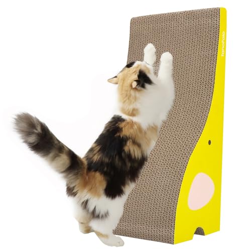 Katzenkratzbrett Katzenkratzer Elefantenform Katzenkratzpad, TanoFalo Karton Katzenkratzer für Indoor Katzen, Hochfeste Wellpappe, Wendbar mit Katzenminze (Gelb) von TANOFALO