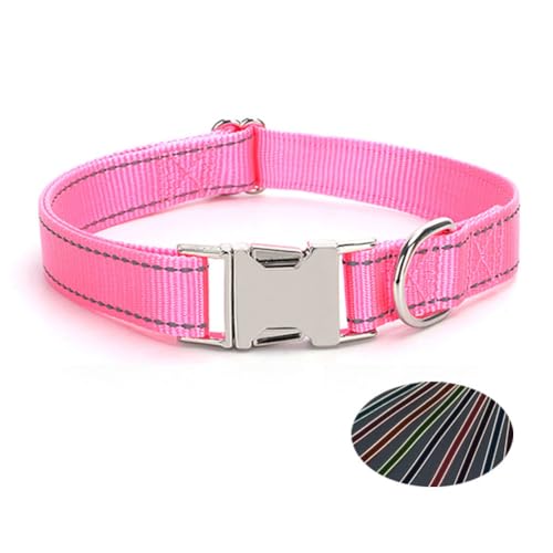 TANXIC Reflektierendes Hundehalsband mit Metallschnalle, verstellbare Sicherheits-Nylon-Halsbänder mit Schnellverschluss-Schnalle und Metall-D-Ring für kleine, mittelgroße und große Hunde (Rosa, L) TANXIC Reflektierendes Hundehalsband mit Metallschnalle, verstellbare Sicherheits-Nylon-Halsbänder mit Schnellverschluss-Schnalle und Metall-D-Ring für kleine, mittelgroße und große Hunde (Rosa, L) von TANXIC