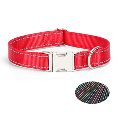 TANXIC Reflektierendes Hundehalsband mit Metallschnalle, verstellbare Sicherheits-Nylon-Halsbänder mit Schnellverschluss-Schnalle und Metall-D-Ring für kleine, mittelgroße und große Hunde (Rot, L) TANXIC Reflektierendes Hundehalsband mit Metallschnalle, verstellbare Sicherheits-Nylon-Halsbänder mit Schnellverschluss-Schnalle und Metall-D-Ring für kleine, mittelgroße und große Hunde (Rot, L) von TANXIC
