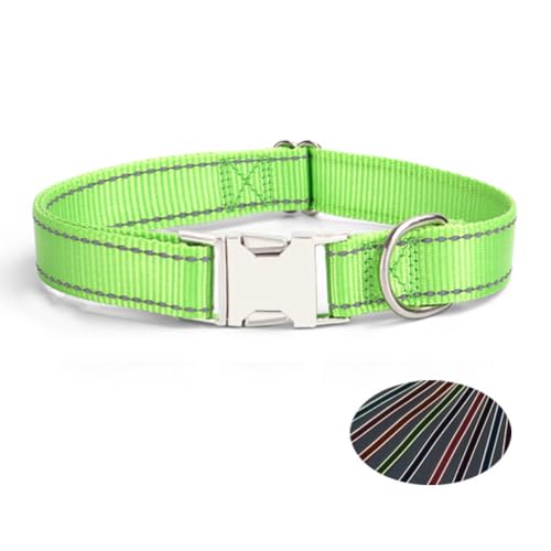 TANXIC Reflektierendes Hundehalsband mit Metallschnalle, verstellbare Sicherheits-Nylon-Halsbänder mit Schnellverschluss-Schnalle und Metall-D-Ring für kleine, mittelgroße und große Hunde (grün, groß) TANXIC Reflektierendes Hundehalsband mit Metallschnalle, verstellbare Sicherheits-Nylon-Halsbänder mit Schnellverschluss-Schnalle und Metall-D-Ring für kleine, mittelgroße und große Hunde (grün, groß) von TANXIC