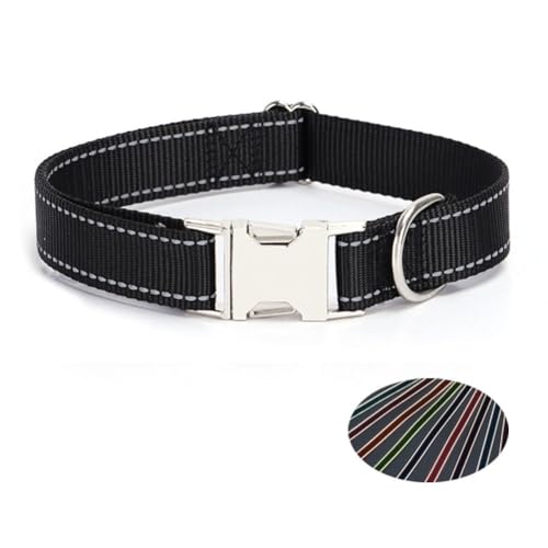TANXIC Reflektierendes Hundehalsband mit Metallschnalle, verstellbare Sicherheits-Nylon-Halsbänder mit Schnellverschluss-Schnalle und Metall-D-Ring für kleine, mittelgroße und große Hunde (Schwarz TANXIC Reflektierendes Hundehalsband mit Metallschnalle, verstellbare Sicherheits-Nylon-Halsbänder mit Schnellverschluss-Schnalle und Metall-D-Ring für kleine, mittelgroße und große Hunde (Schwarz von TANXIC