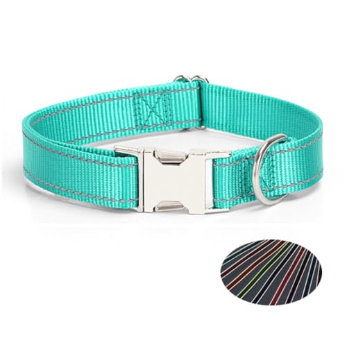 TANXIC Reflektierendes Hundehalsband mit Metallschnalle, verstellbare Sicherheits-Nylon-Halsbänder mit Schnellverschluss-Schnalle und Metall-D-Ring für kleine, mittelgroße und große Hunde (Blaugrün, L TANXIC Reflektierendes Hundehalsband mit Metallschnalle, verstellbare Sicherheits-Nylon-Halsbänder mit Schnellverschluss-Schnalle und Metall-D-Ring für kleine, mittelgroße und große Hunde (Blaugrün, L von TANXIC