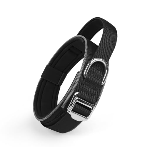 Taktisches Hundehalsband, Militär-Hundehalsband, verstellbar, robuste Metallschnalle, Nylon, Hund mit Kontrollgriff für kleine, mittelgroße und große Hunde (Schwarz, L) von TAOKEKE