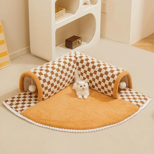 Katzentunnel Bettvorleger | 2 in 1 Katzenspieltunnel mit Teppich | Waschbares Katzenbett Höhle für Indoor-Katzen mit Plüschball | Flauschige Quadrate Katzentunnel | Haustier-Plüschbett Hundehaus Katzentunnel Bettvorleger | 2 in 1 Katzenspieltunnel mit Teppich | Waschbares Katzenbett Höhle für Indoor-Katzen mit Plüschball | Flauschige Quadrate Katzentunnel | Haustier-Plüschbett Hundehaus von TAOLE