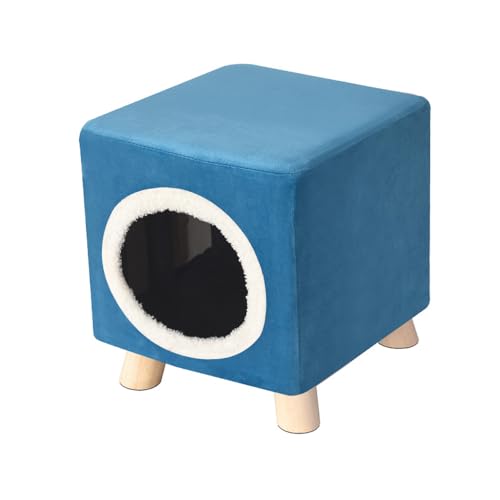 Massiver Katzenklo-Hocker aus Holz, für Mensch und Katze, geschlossene Katzenhöhle Blue von TAOYNJ