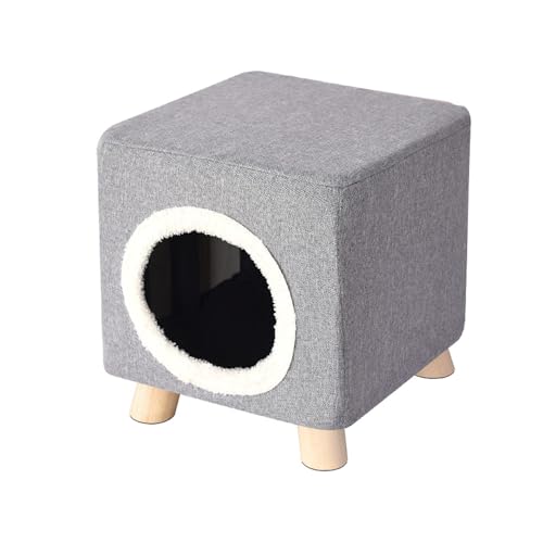 Massiver Katzenklo-Hocker aus Holz, für Mensch und Katze, geschlossene Katzenhöhle Grey von TAOYNJ
