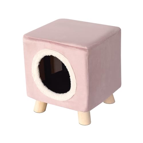 Massiver Katzenklo-Hocker aus Holz, für Mensch und Katze, geschlossene Katzenhöhle Pink von TAOYNJ