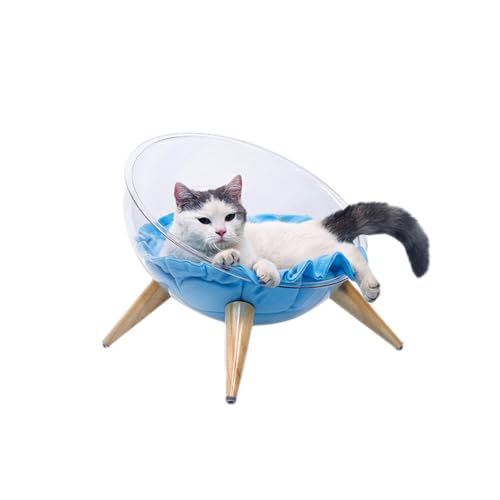 Raumkapsel transparentes Katzenstreu, kreatives Katzenbett, weiches Kissen, Massivholzständer Color von TAOYNJ