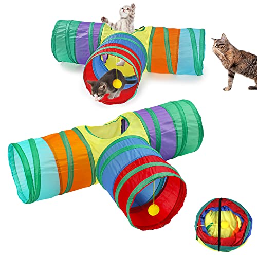 Katzentunnel Katzenspielzeug, Zusammenklappbares 3 Wege Katzentunnel Hundespielzeug mit lustigem Ball, Katzenspielzeug Tunnel für Katze, Welpen, Kaninchen(Durchmesser:25cm) von TAPT