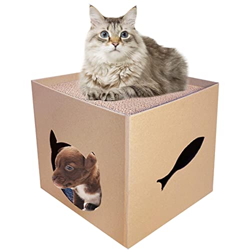 TARAKO Katze Kartonhaus - Kratzbox für Hauskatzen - Katzenhaus mit Kratzblöcken, Katzenspielhaus, Katzenkratzspielzeug für Katzengeburtstag von TARAKO