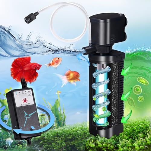 U-V-Filter für Aquarium, 20-75 Gall. Aquarium mit Timer, interne leistungsstarke 200 GPH Wasserpumpe, grün, saubere Maschine, Tauchluft, einstellbarer biochemischer Schwamm, grüner Tötungsfilter, von TARARIUM