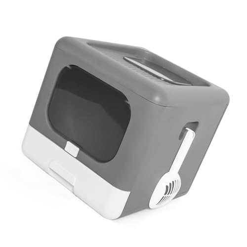 Faltbare Katzenstreubox, Faltbare Katzenstreubox mit Deckelklappkasten, Geschlossenem Töpfchen mit Schaufeligen Jumbo-geschlossenen Katze Töpfchen Oberem Eingang Anti-Splashing-Ka (Grey) von TARSHYRY