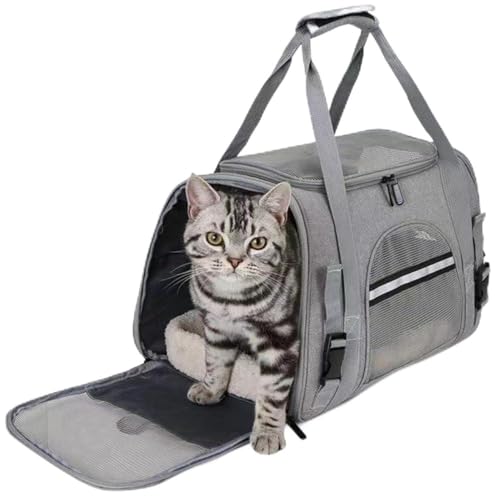 Haustiertragetasche, Tragbar, Atmungsaktiv, für Katzen und Hunde, mit Plüschpolster, 3 Eingänge, Verstellbare Schultergurte, für Kleine Haustiere Unter 10 Kg, 43 X 28 X 25 cm von TARSHYRY