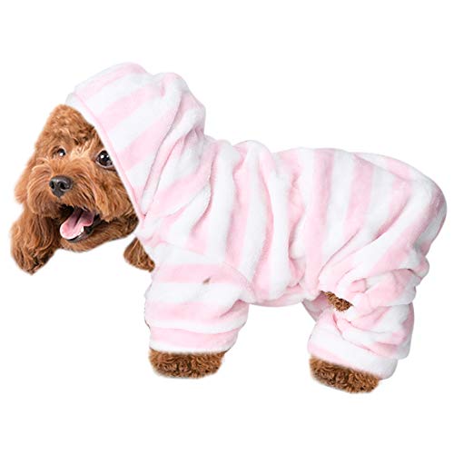 TARSHYRY Katzenschneeanzug, 4 Beine Jumpsuit Pyjamas Streifen Hoodies Kleidung Winter Warmes Schweißhemd Fleece Hundepyjamas Hund Jammies für Kleine Mittelgroße Hundekatze (L) von TARSHYRY