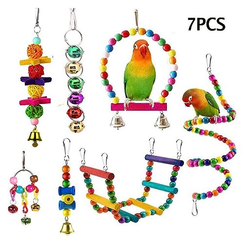 TARSHYRY Spielzeug -Sorte -Set Ziehen Vögel Aufmerksamkeit Holzspielzeug für Haustiervögel Sicher und Langlebig 7 Packs Cockatiels Shotes Spatzen (7) von TARSHYRY